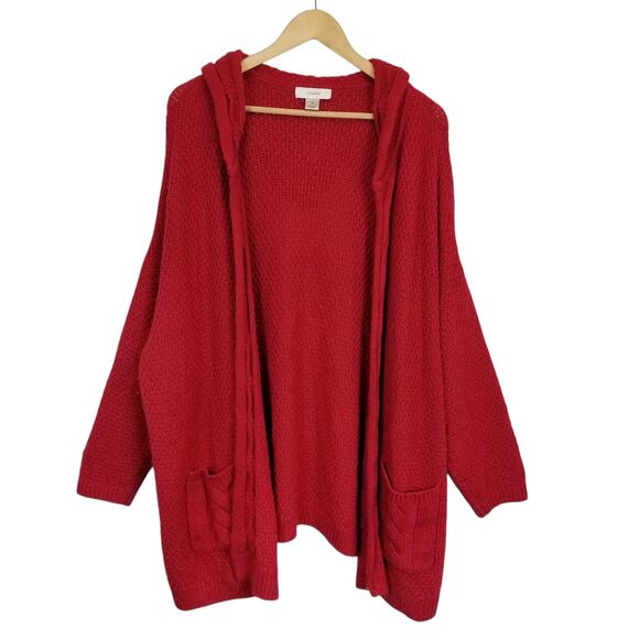CJ Banks Women's Open Front Hooded Cardigan Red Cotton Blend Size 3X - Picture 1 of 7